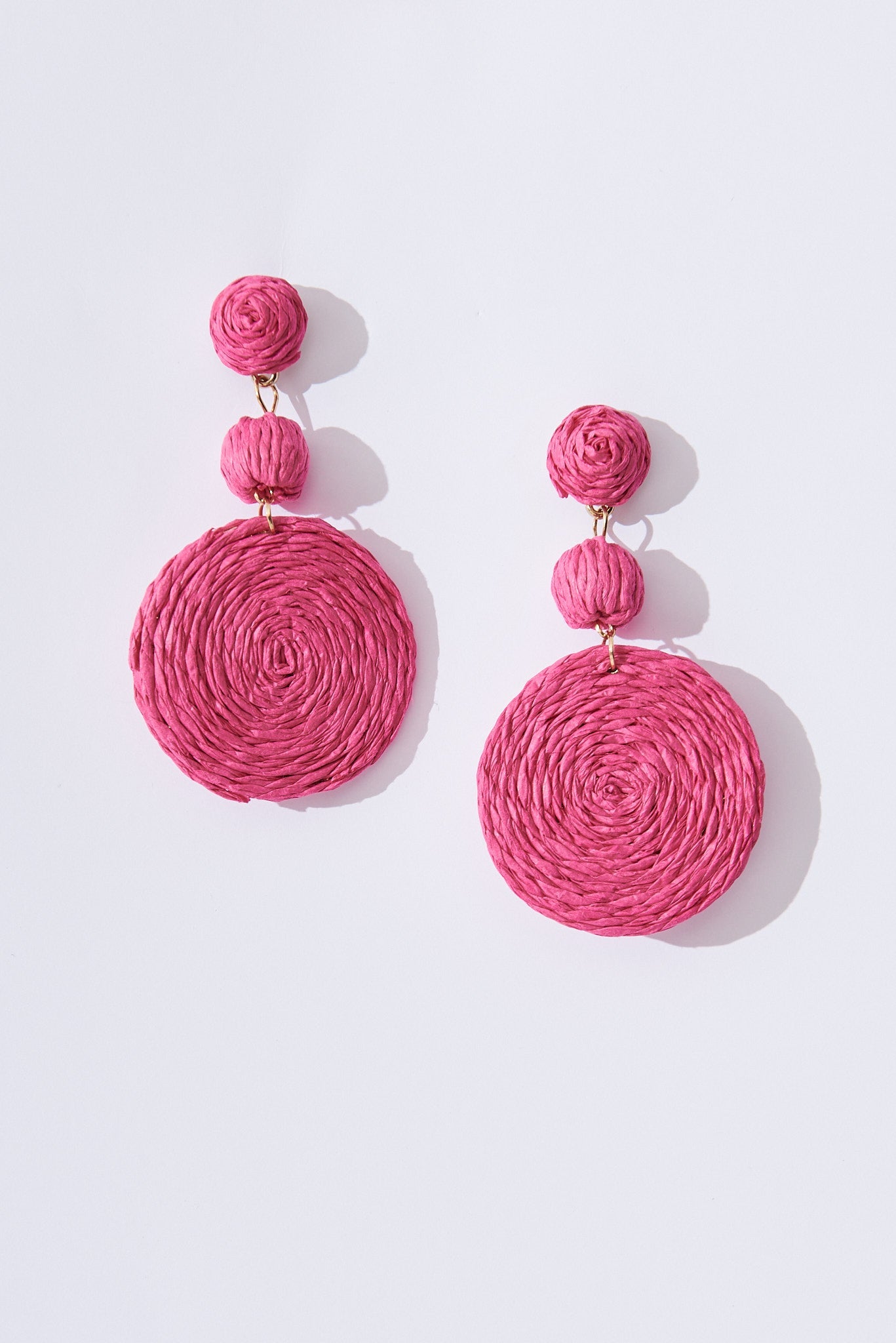 August + Delilah Sylvie Drop Earrings In Hot Pink Straw - front