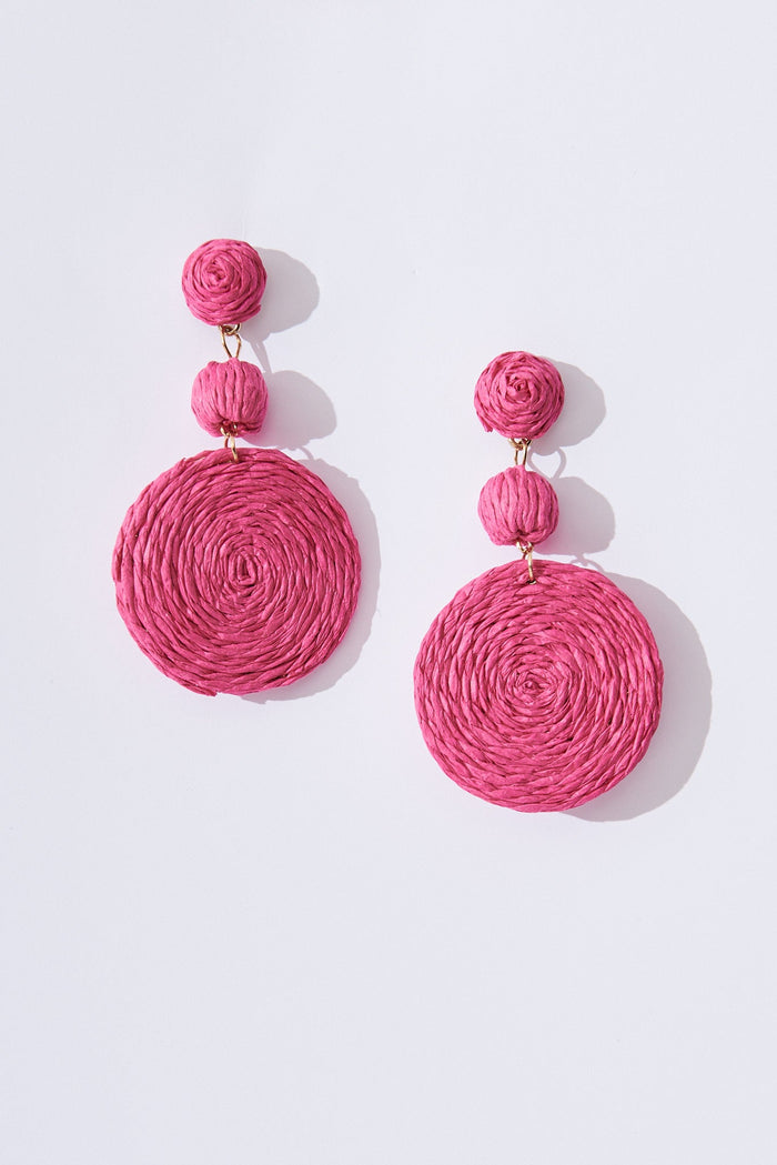August + Delilah Sylvie Drop Earrings In Hot Pink Straw - front