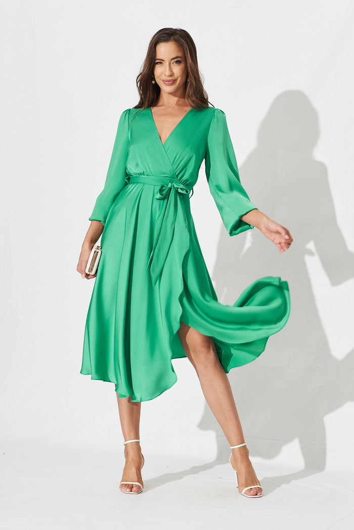 Zegna Midi Dress In Green Satin - full length