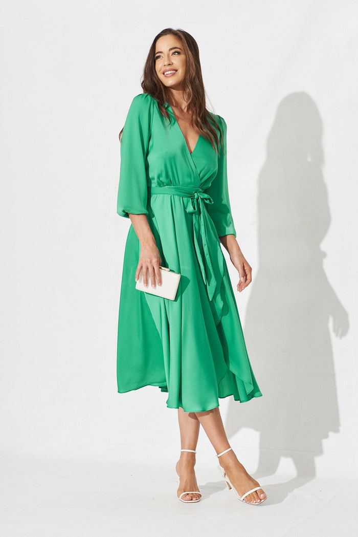 Zegna Midi Dress In Green Satin - full length