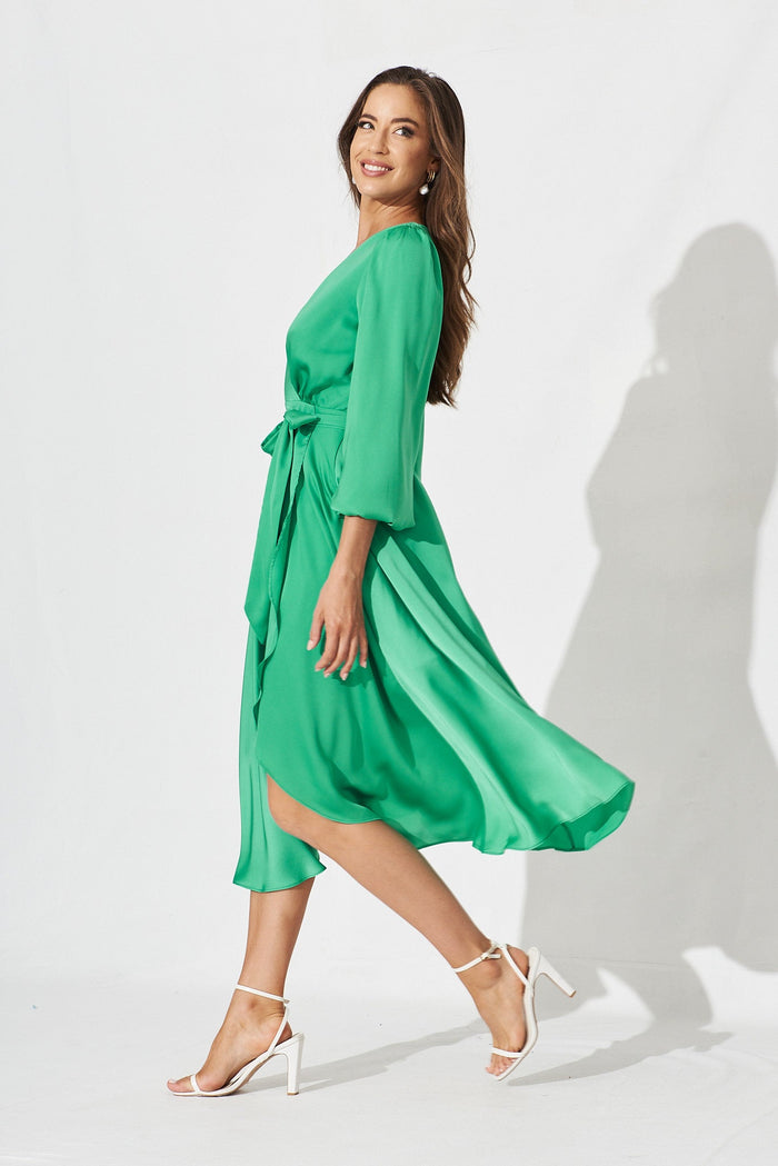 Zegna Midi Dress In Green Satin - side