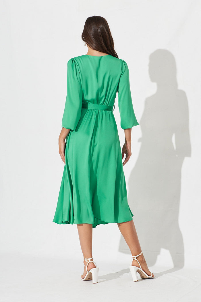 Zegna Midi Dress In Green Satin - back