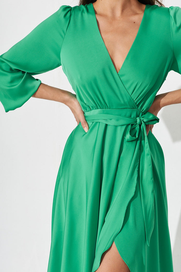 Zegna Midi Dress In Green Satin - detail
