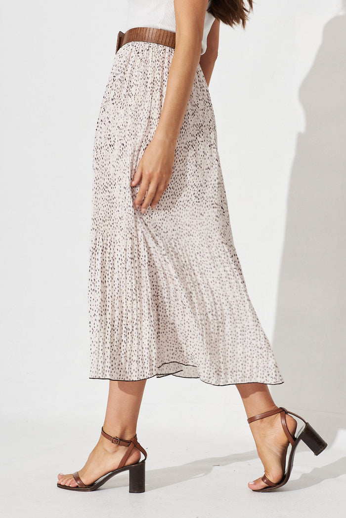 Brieanna Maxi Skirt In Cream With Black Spot Chiffon - side