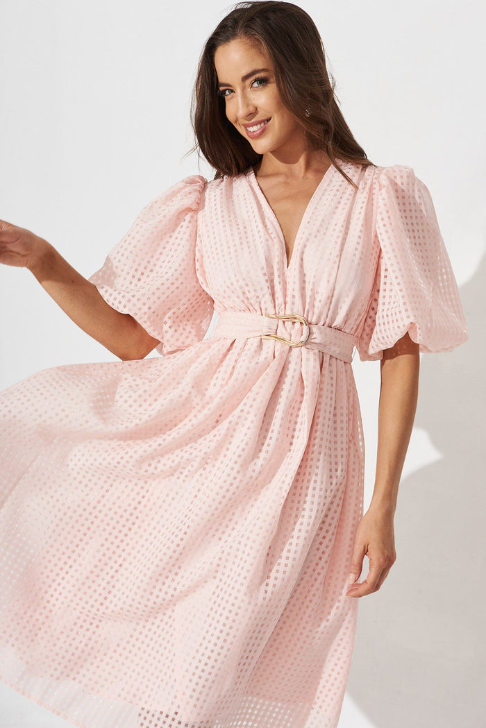 Partie Midi Dress In Pale Pink Organza - front