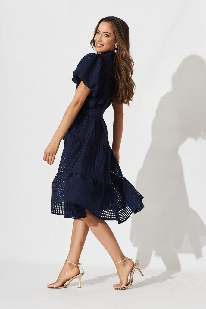Cantia Midi Shirt Dress In Navy Organza - St Frock (Dev)