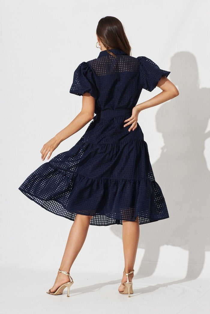 Cantia Midi Shirt Dress In Navy Organza - St Frock (Dev)