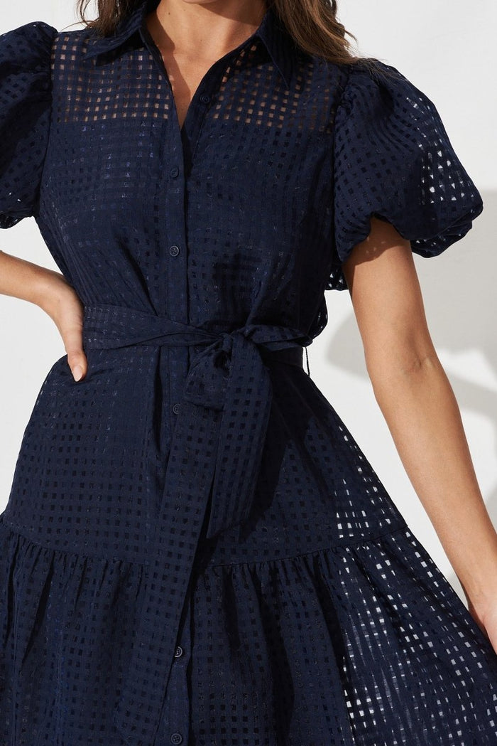 Cantia Midi Shirt Dress In Navy Organza - St Frock (Dev)