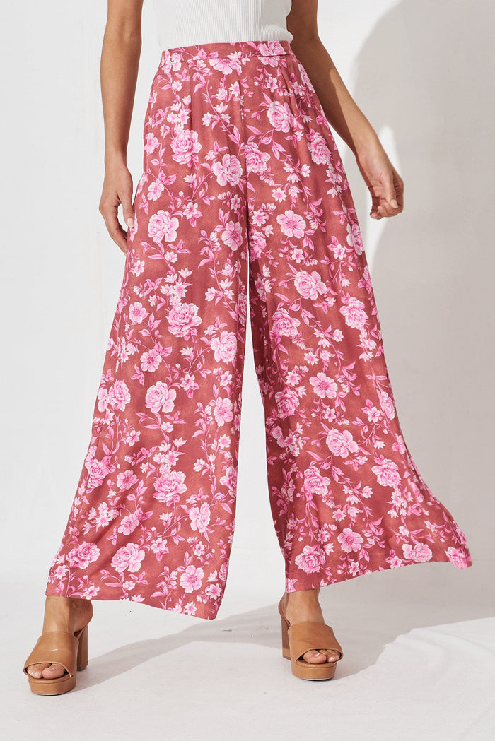 Eleanor Wide Leg Pant In Dusty Rose With Pink Floral - front