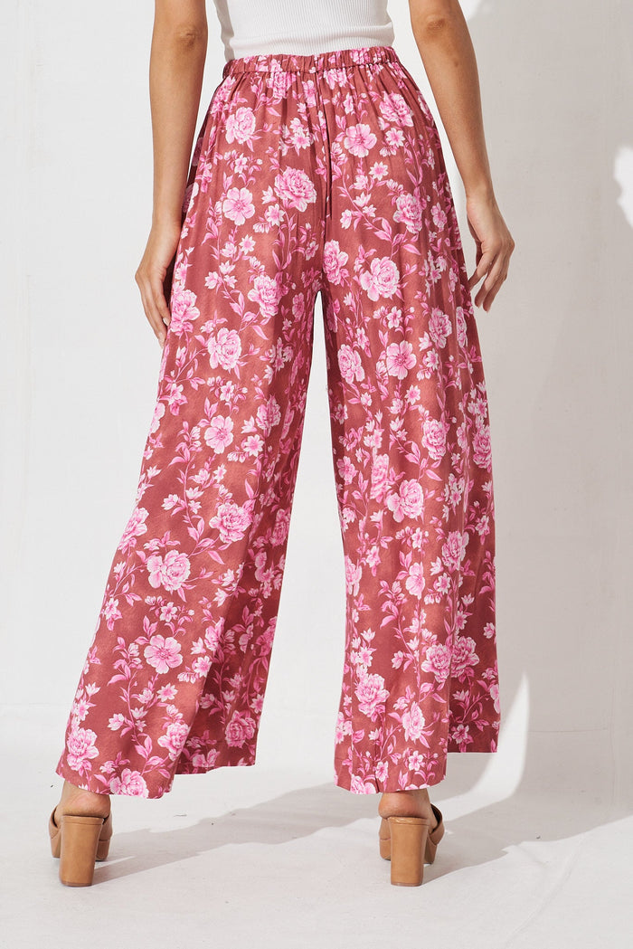 Eleanor Wide Leg Pant In Dusty Rose With Pink Floral - back