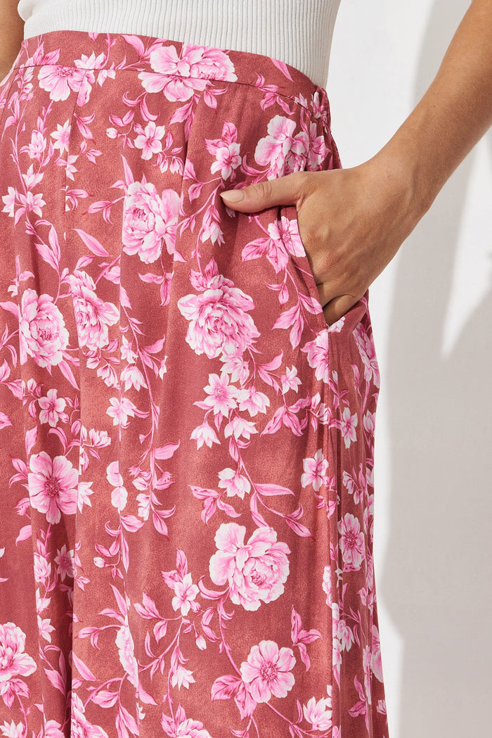 Eleanor Wide Leg Pant In Dusty Rose With Pink Floral - detail