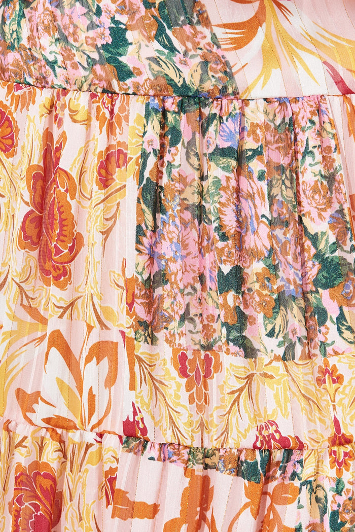 Andriana Midi Dress In Blush With Orange And Green Floral Chiffon - St Frock (Dev)