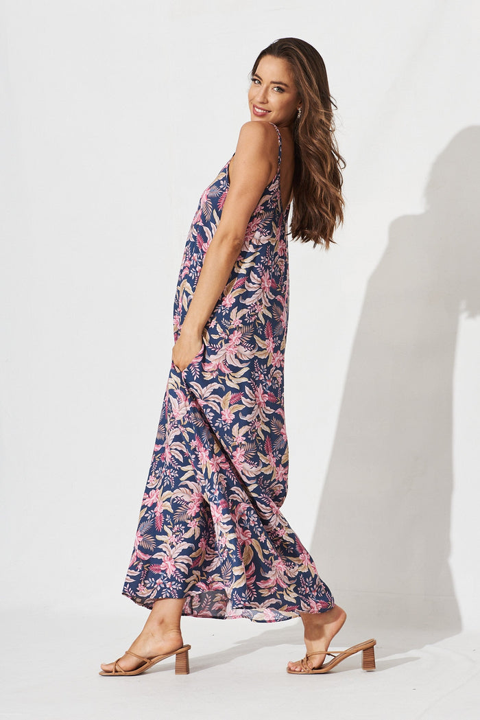 No Scrubs Maxi Dress In Navy With Blush Floral - side