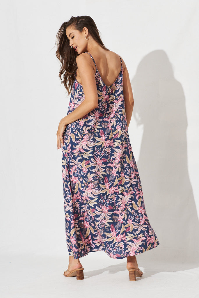 No Scrubs Maxi Dress In Navy With Blush Floral - back