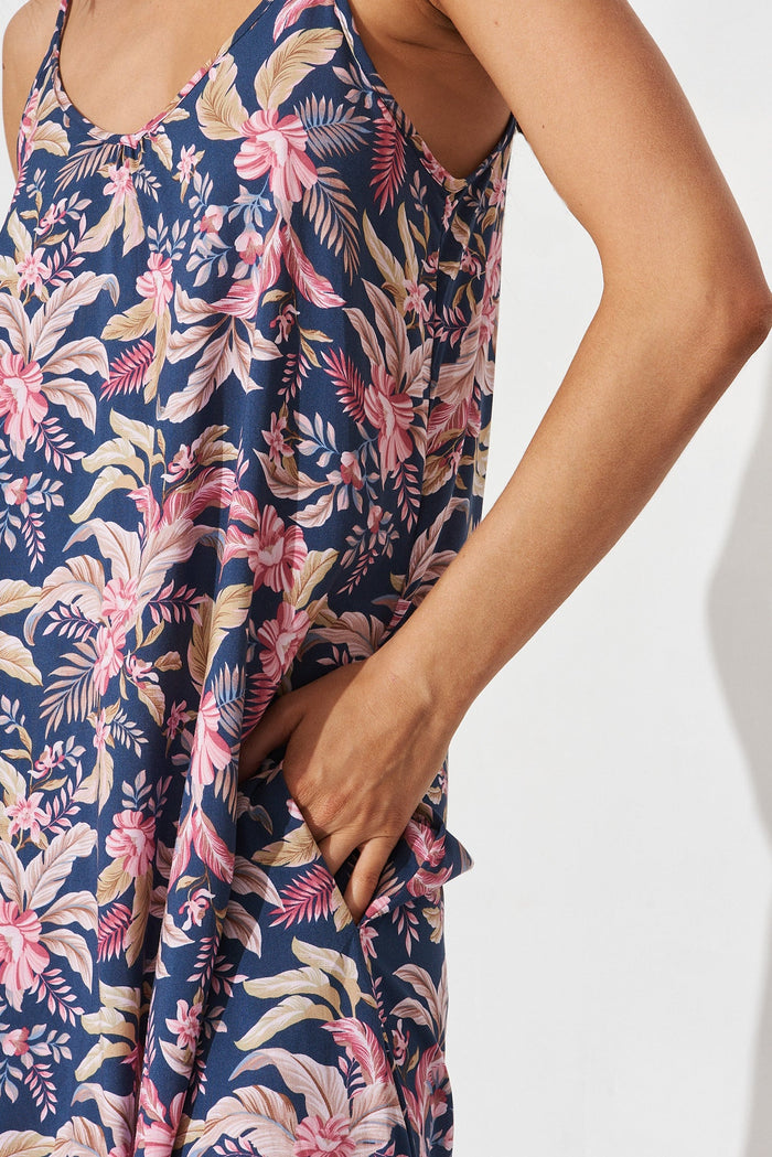 No Scrubs Maxi Dress In Navy With Blush Floral - detail