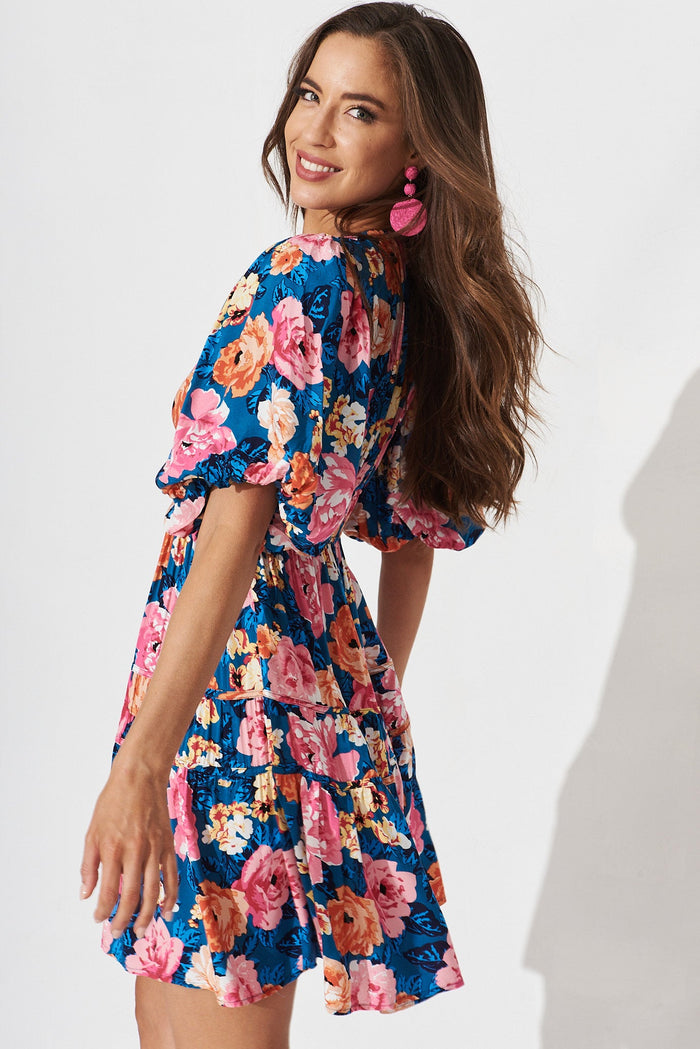 Amaryllis Dress In Navy With Pink Floral - St Frock (Dev)