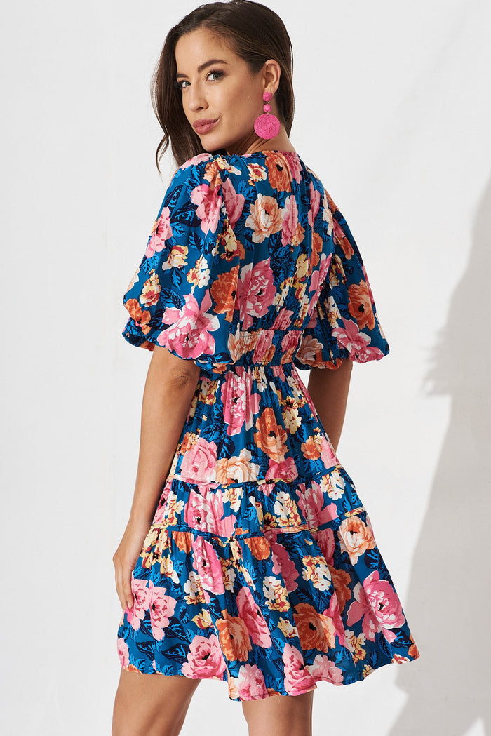 Amaryllis Dress In Navy With Pink Floral - St Frock (Dev)