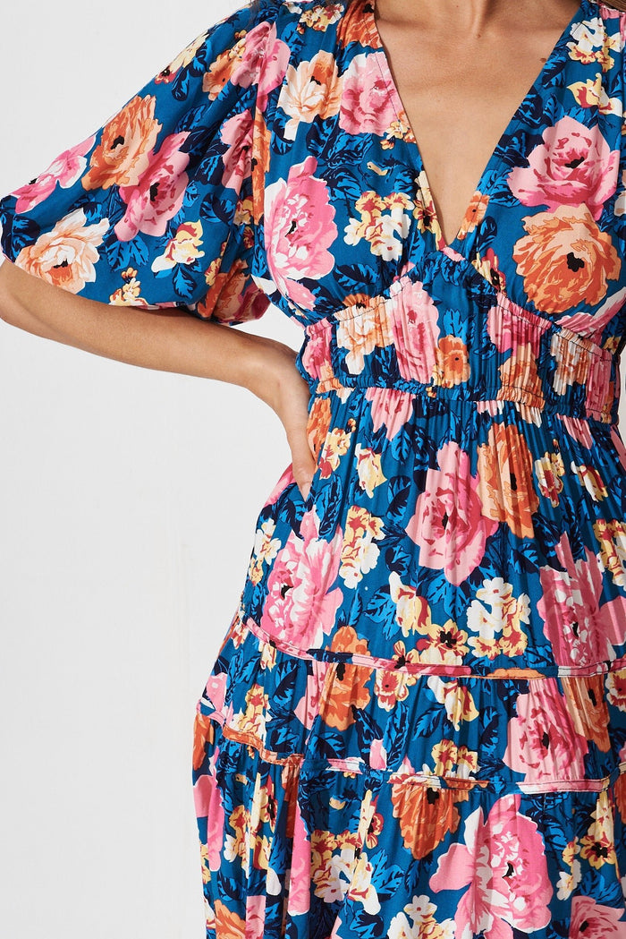 Amaryllis Dress In Navy With Pink Floral - St Frock (Dev)