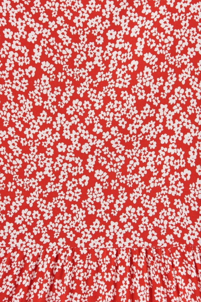 Chiswick Smock Dress In Red With Small White Floral - St Frock (Dev)