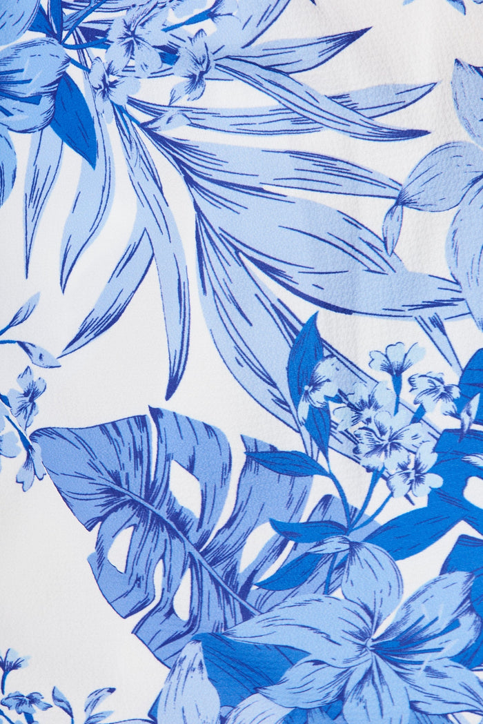 Mojita Playsuit In White With Cobalt Leaf Print - fabric