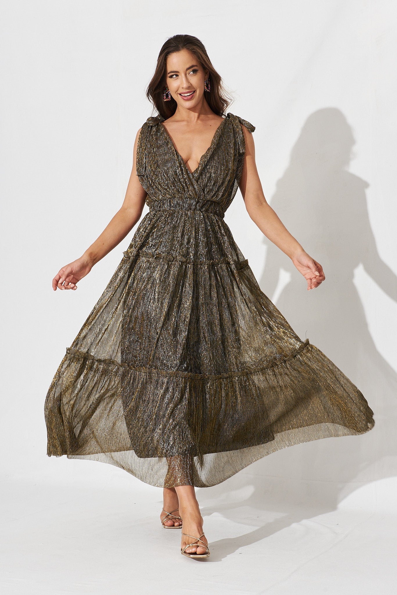 Annetta Maxi Dress In Gold Lurex - full length