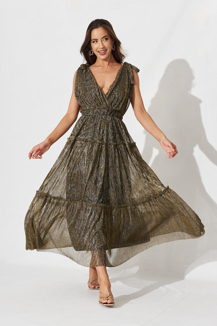 Annetta Maxi Dress In Gold Lurex - full length