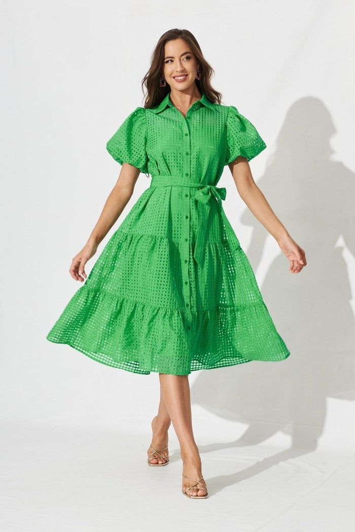 Cantia Midi Shirt Dress In Green Organza - St Frock (Dev)