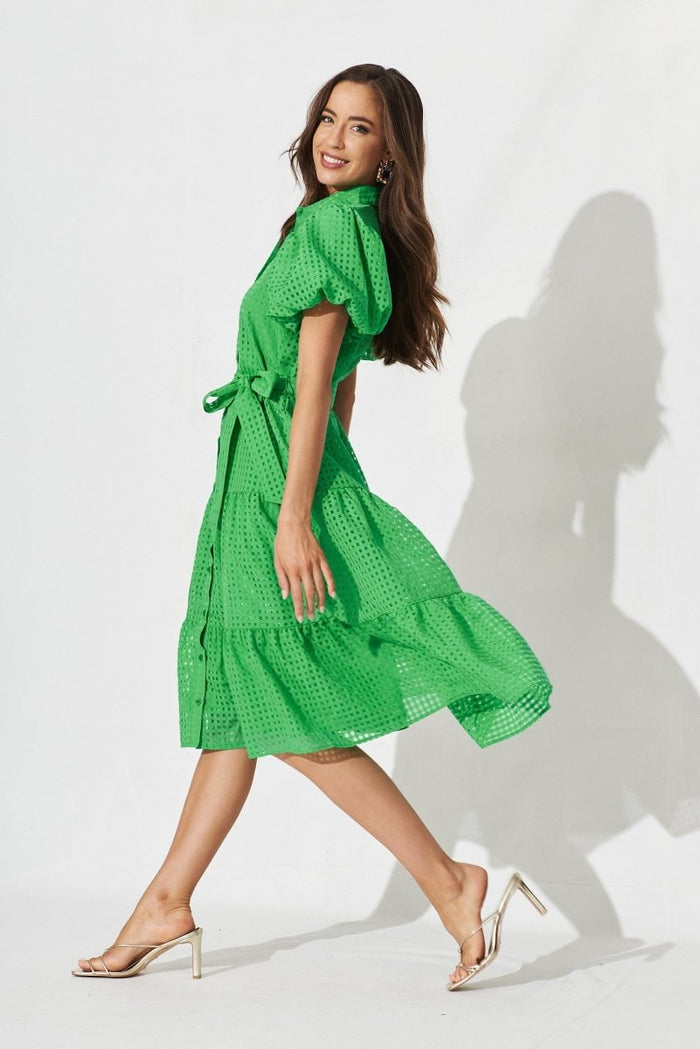 Cantia Midi Shirt Dress In Green Organza - St Frock (Dev)