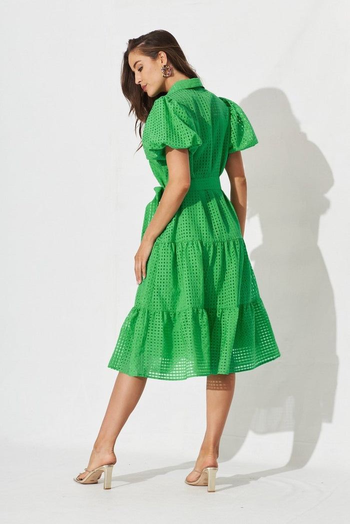 Cantia Midi Shirt Dress In Green Organza - St Frock (Dev)