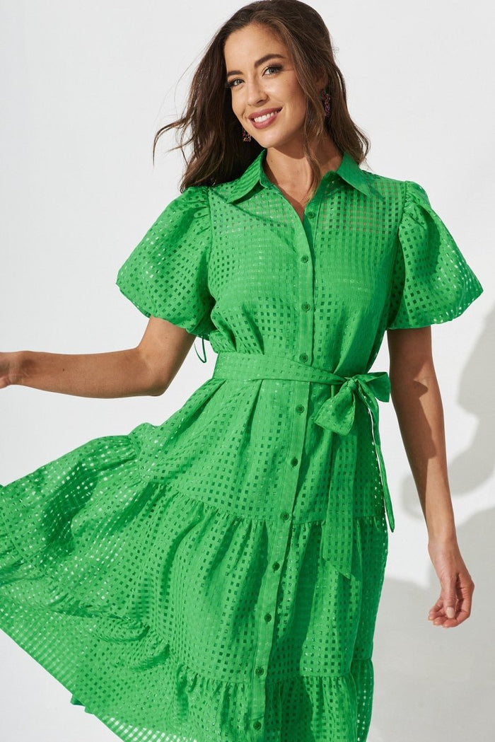 Cantia Midi Shirt Dress In Green Organza - St Frock (Dev)