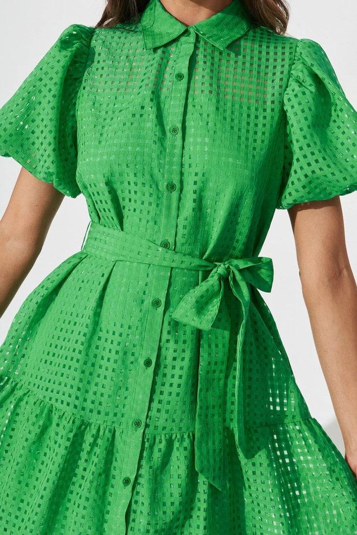 Cantia Midi Shirt Dress In Green Organza - St Frock (Dev)