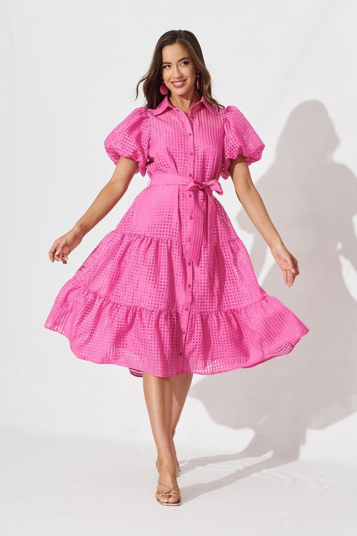 Cantia Midi Shirt Dress In Hot Pink Organza - St Frock (Dev)