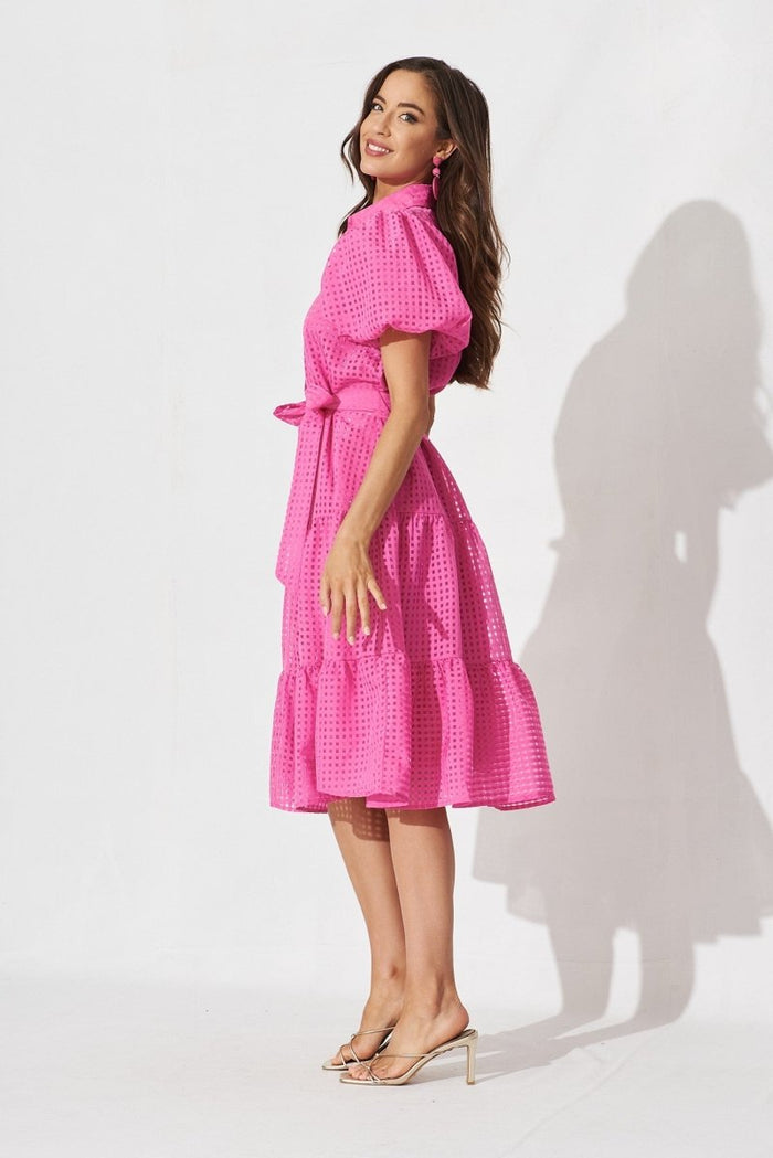 Cantia Midi Shirt Dress In Hot Pink Organza - St Frock (Dev)