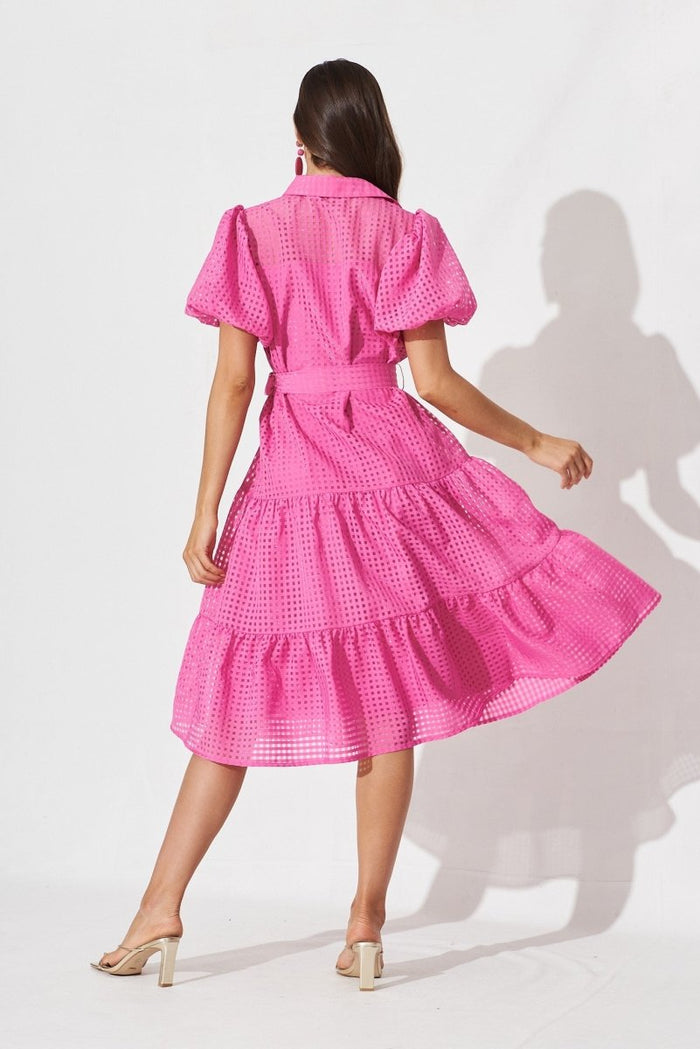 Cantia Midi Shirt Dress In Hot Pink Organza - St Frock (Dev)