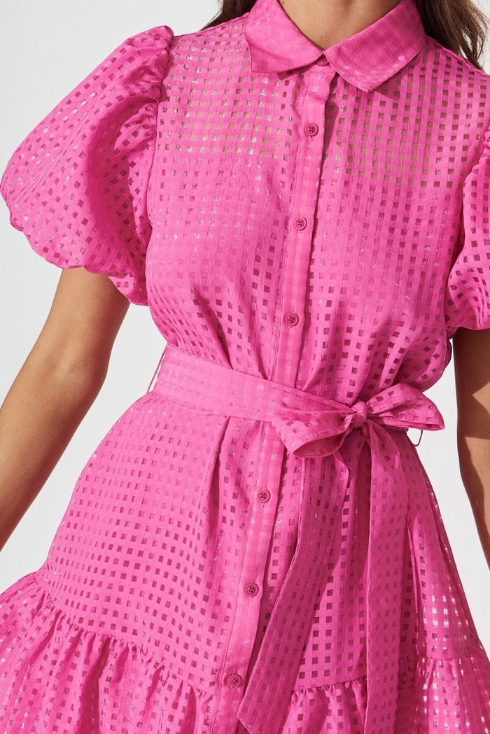 Cantia Midi Shirt Dress In Hot Pink Organza - St Frock (Dev)