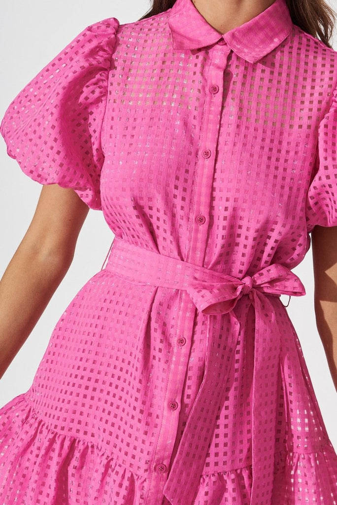Cantia Midi Shirt Dress In Hot Pink Organza - St Frock (Dev)