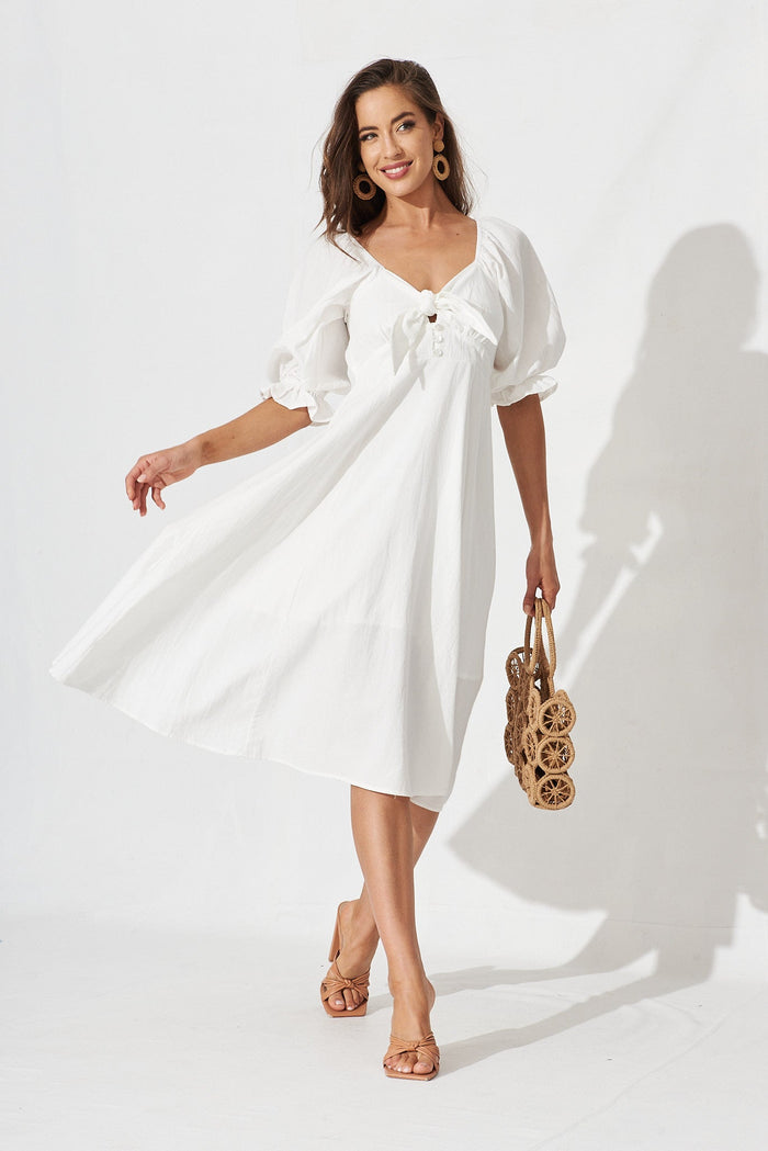 Ruthie Midi Dress In White Cotton - full length