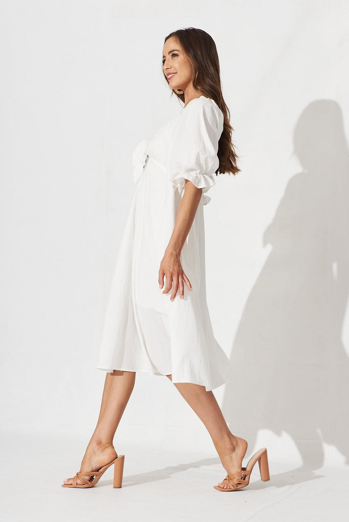 Ruthie Midi Dress In White Cotton - side