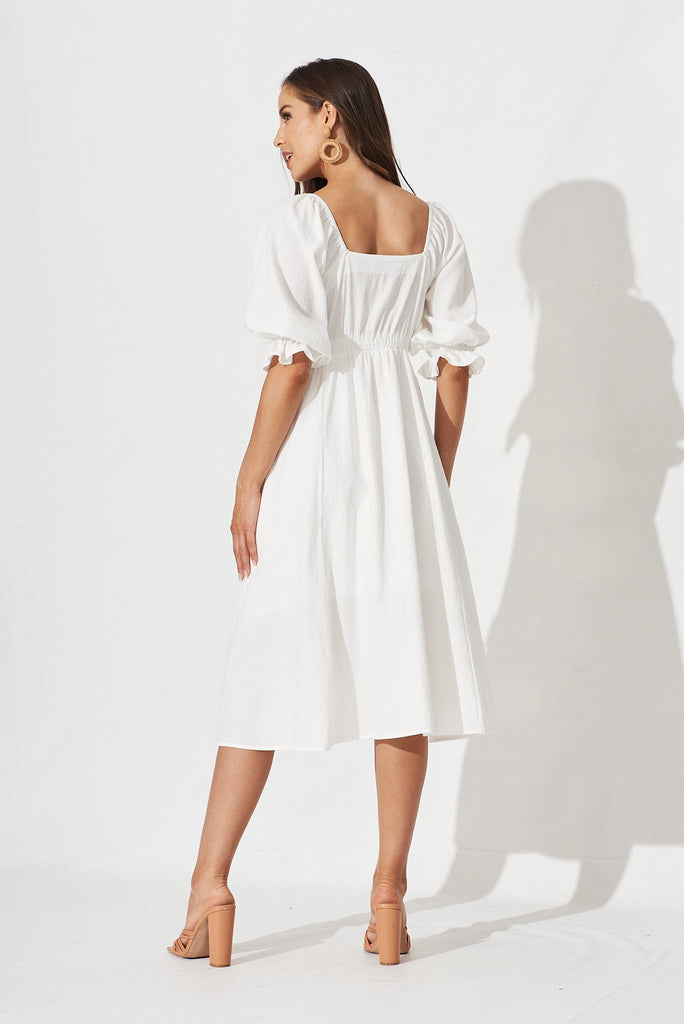 Ruthie Midi Dress In White Cotton - back