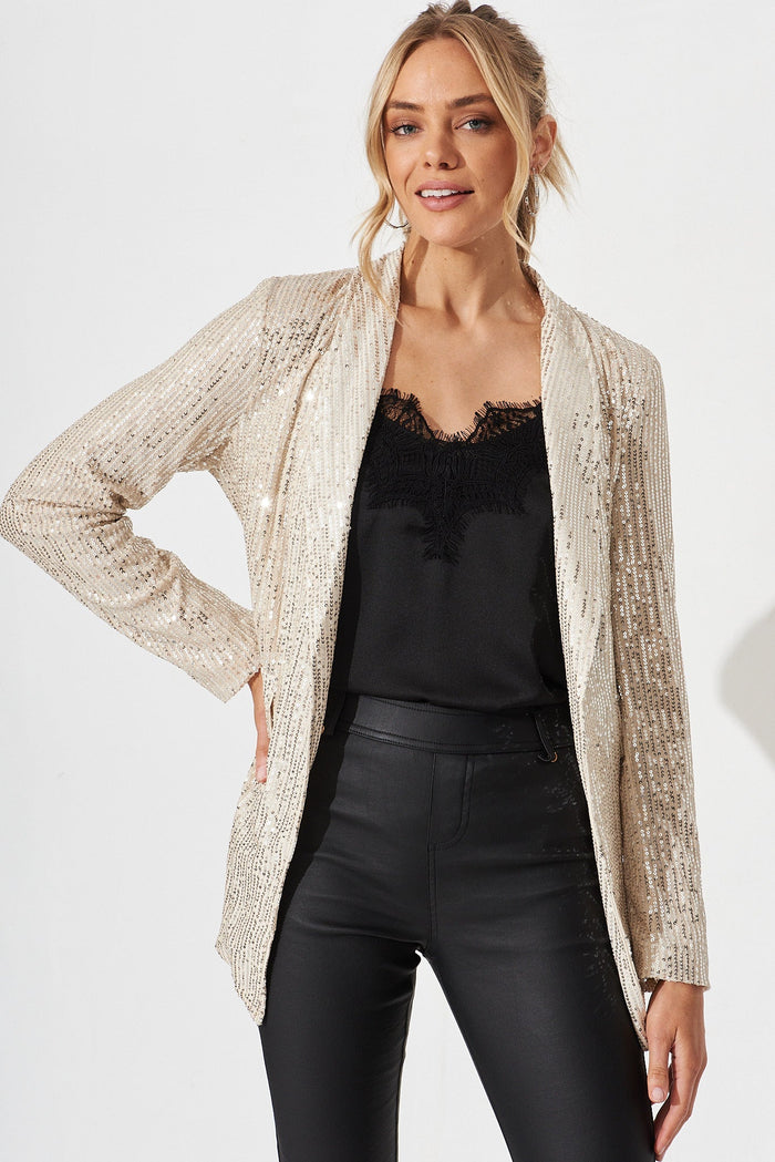 Jackie Blazer In Pale Gold Sequin - front