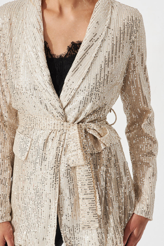 Jackie Blazer In Pale Gold Sequin - detail