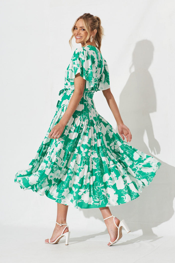 Kit Maxi Dress In Green With White Floral - side