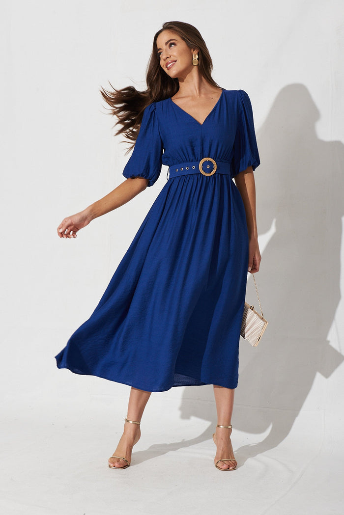 Barletta Midi Dress In Navy - full length