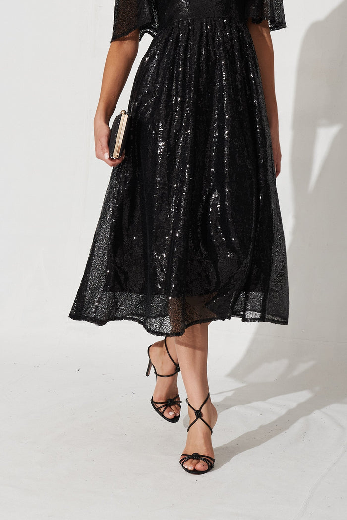 Livorno Midi Dress In Black Sequin - detail