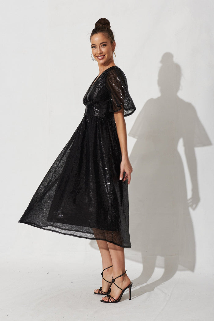 Livorno Midi Dress In Black Sequin - side