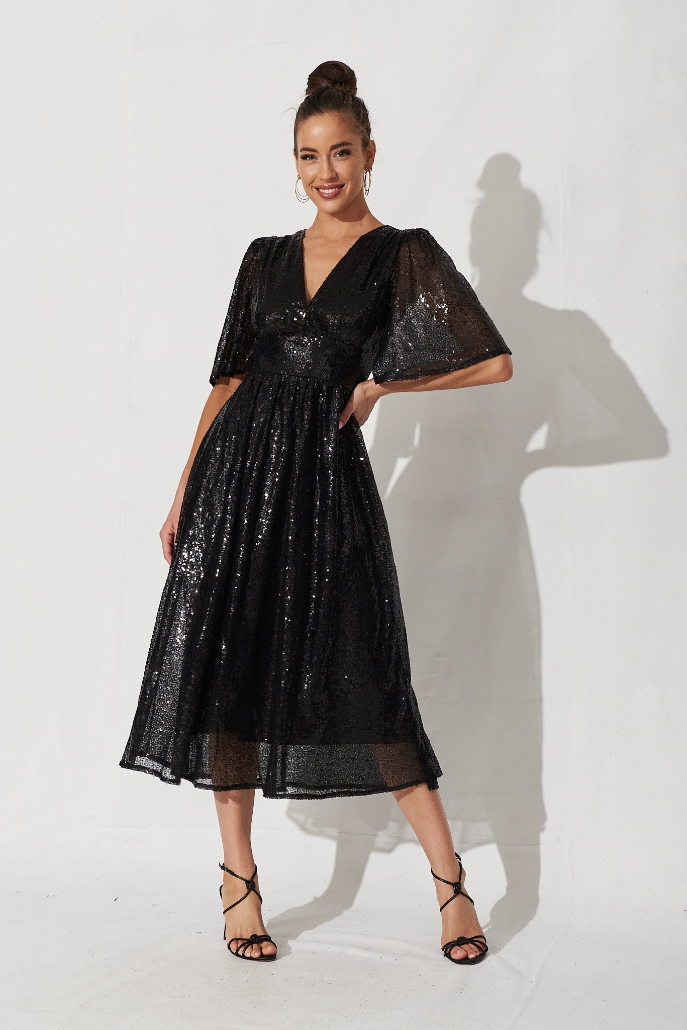 Livorno Midi Dress In Black Sequin - full length