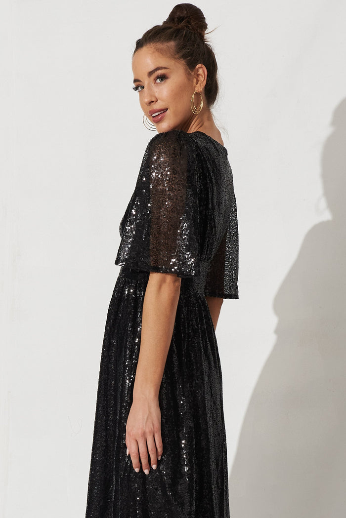 Livorno Midi Dress In Black Sequin - side