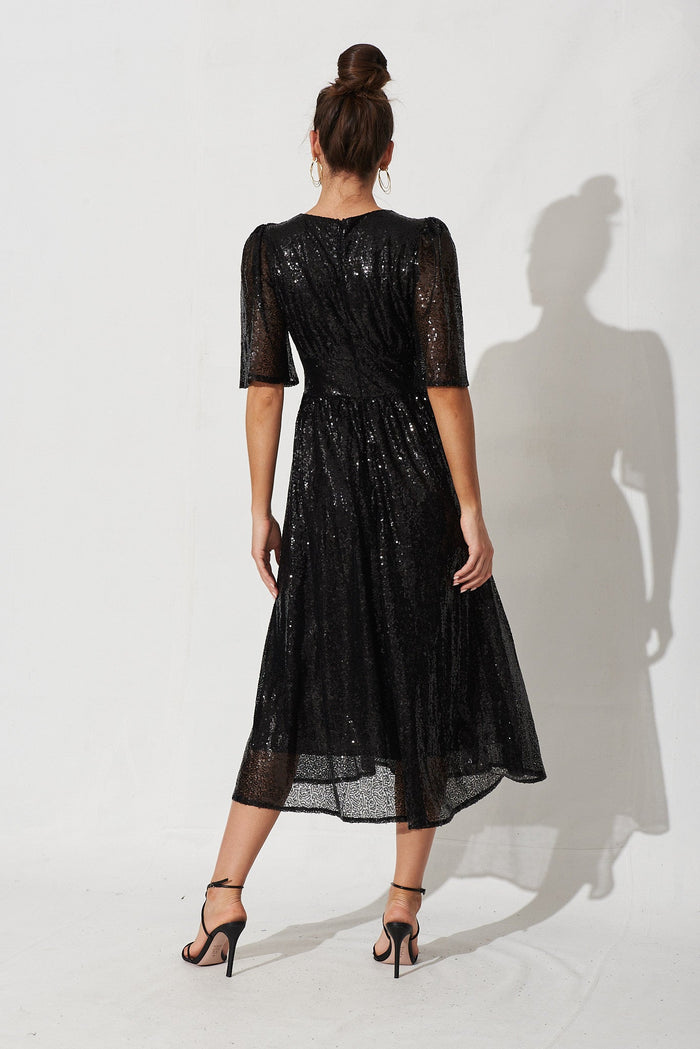 Livorno Midi Dress In Black Sequin - back