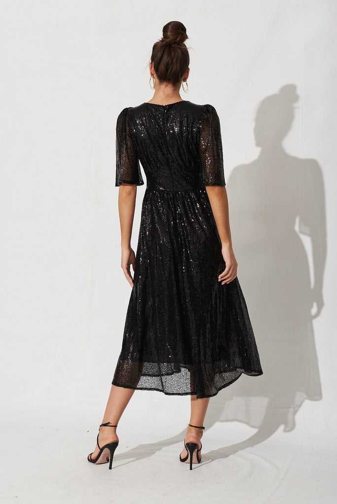 Livorno Midi Dress In Black Sequin - back
