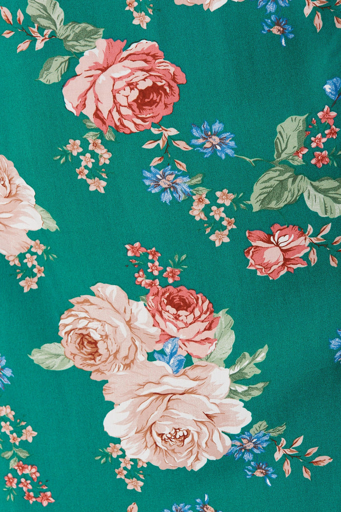 Nikke Midi Dress In Emerald With Blush Floral - fabric